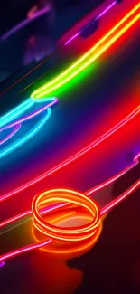 Vibrant neon light swirls in abstract design.