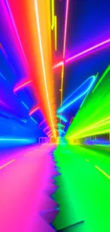 Vibrant neon tunnel wallpaper with dynamic abstract lights.