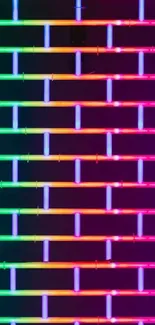 Colorful neon light pattern wallpaper with vibrant grid design.