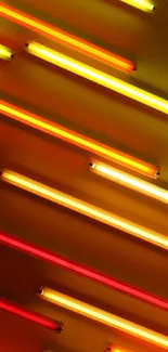 Vibrant neon lights in red, orange, and yellow on a dynamic phone wallpaper.