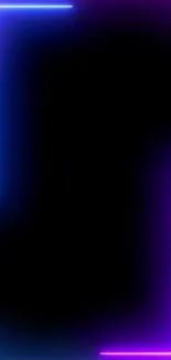 Vibrant neon lines against a black background in blue and purple shades.