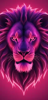 Vibrant neon lion with pink and purple hues.