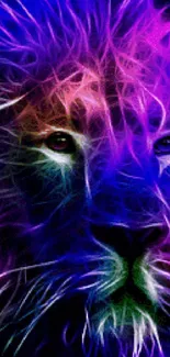 Colorful neon lion art wallpaper with vibrant purple tones and glowing effects.