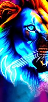 A vibrant neon lion illustration in bold colors for mobile wallpaper.