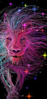 Artistic neon lion with vibrant colors on mobile wallpaper.