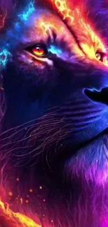 Vibrant neon lion art wallpaper with bold colors.