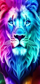 Vibrant neon lion with colorful mane wallpaper.