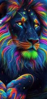 Neon lion artwork with vibrant colors, digital art.