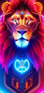 Futuristic neon lion artwork in vibrant hues for mobile wallpaper.