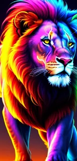 Vibrant neon lion design for mobile wallpaper.