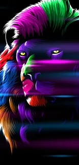 Vibrant neon lion digital art wallpaper.