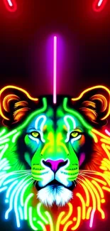 Vibrant neon lion art in bold colors for phone wallpaper.