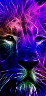 Vibrant neon lion on a dark background.