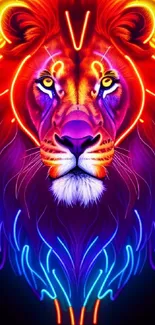 Vibrant neon lion artwork with dynamic, vivid colors.