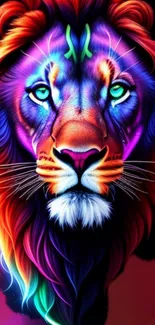 Vibrant neon-colored lion illustration with bold hues and sharp details.