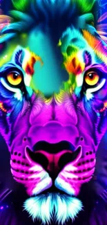 Vibrant neon lion art wallpaper with colorful and bold design.