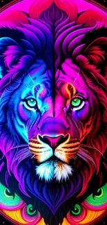 Vibrant neon lion art wallpaper in bold colors.