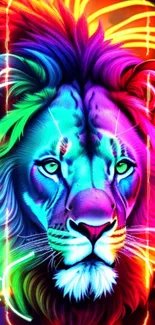 Vibrant neon lion art with colorful mane