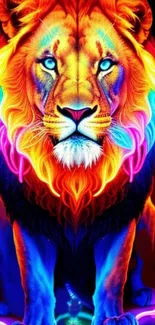 Neon lion wallpaper with vibrant colors and intricate detailing.