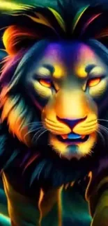 Vibrant, neon lion artwork in bold colors, perfect for mobile wallpaper.