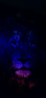 Dark blue and pink neon lion face in a vibrant digital art style.