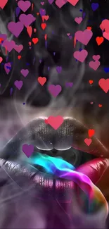 Dark lips with radiant neon colors in artistic mobile wallpaper.