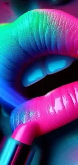 Vibrant neon lips abstract mobile wallpaper with colorful hues.