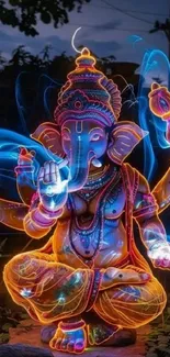 Colorful neon Lord Ganesha in artistic style.