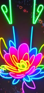 Vibrant neon lotus flower design in bright colors.