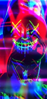 Vibrant neon mask art with abstract design.