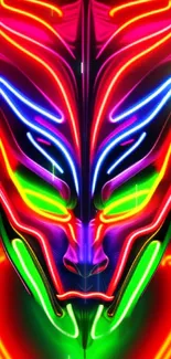 Vibrant neon mask design with glowing colors on a mobile wallpaper.