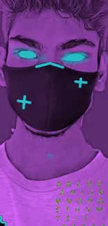 Masked figure with neon purple and turquoise colors on mobile wallpaper.