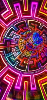Vibrant neon maze pattern in colorful design.