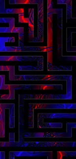 Vibrant neon maze wallpaper with red and blue tones, perfect for tech lovers.