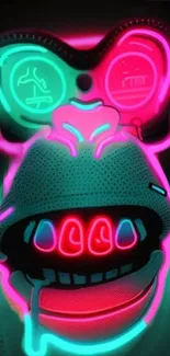 Neon monkey with vibrant pink and teal colors in digital art.