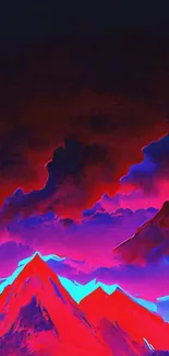 Neon red and blue mountain landscape wallpaper