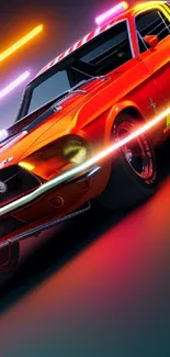 Vibrant neon muscle car wallpaper with dynamic lighting effects.