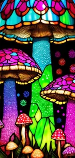 Vibrant neon mushroom mobile wallpaper art.