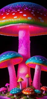 Vibrant neon mushroom art in colorful design.