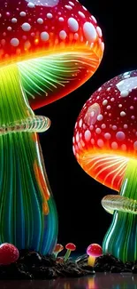 Vibrant neon mushroom art with colorful glow.