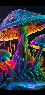 Colorful neon mushroom wallpaper with vibrant hues.