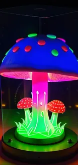 Vibrant neon mushroom artwork with glowing colors.