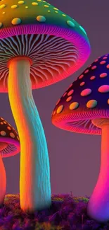 Colorful neon mushrooms with purple and glowing effects.