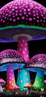 Neon mushroom wallpaper with vibrant colors and fantasy theme for mobile devices.