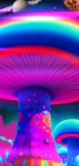 Vibrant neon mushroom art wallpaper with psychedelic colors.