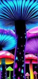 Neon glowing mushrooms in fantasy setting.