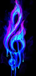 Vibrant neon blue and pink music note flame design.