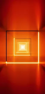 Vibrant neon orange tunnel wallpaper with glowing geometric patterns.