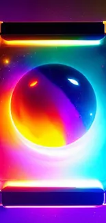 Futuristic neon orb with vibrant colors for mobile wallpaper.