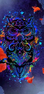 Colorful neon owl art wallpaper with vibrant hues.